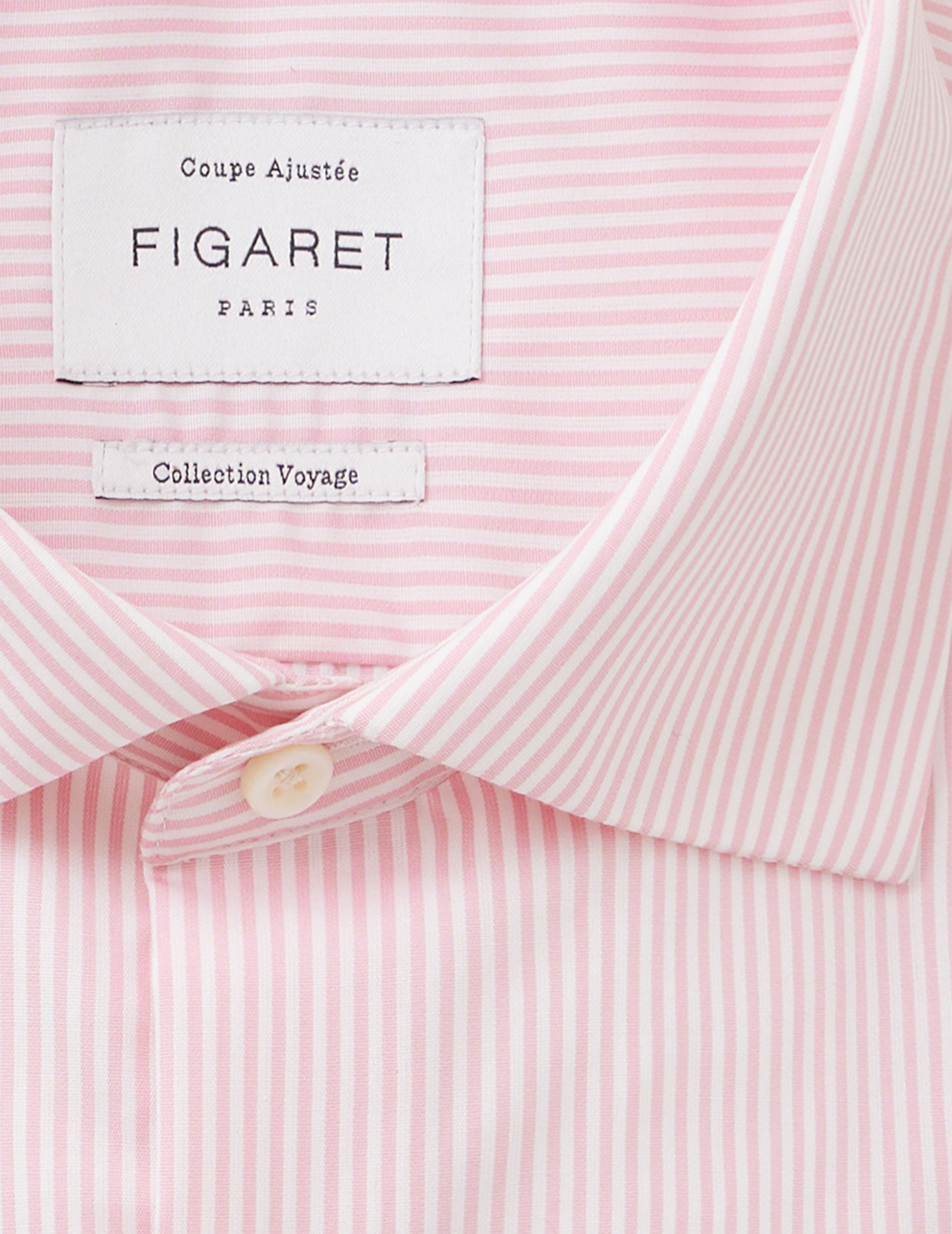 Pink striped wrinkle resistant fitted shirt - Poplin - Italian Collar