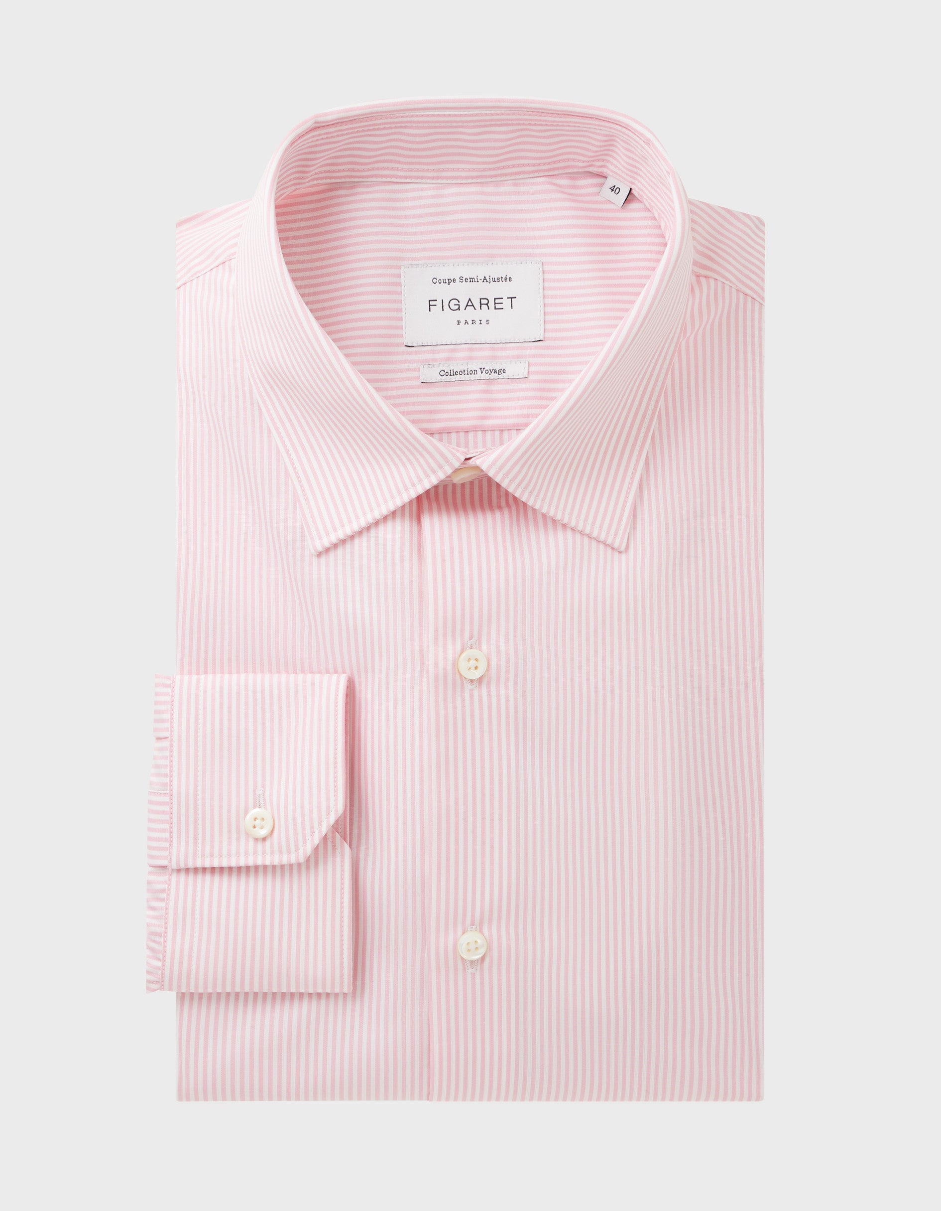 Pink striped wrinkle resistant semi-fitted shirt