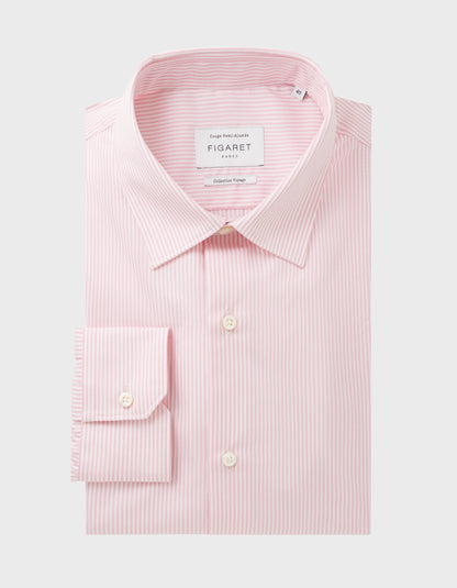 Pink striped wrinkle resistant semi-fitted shirt