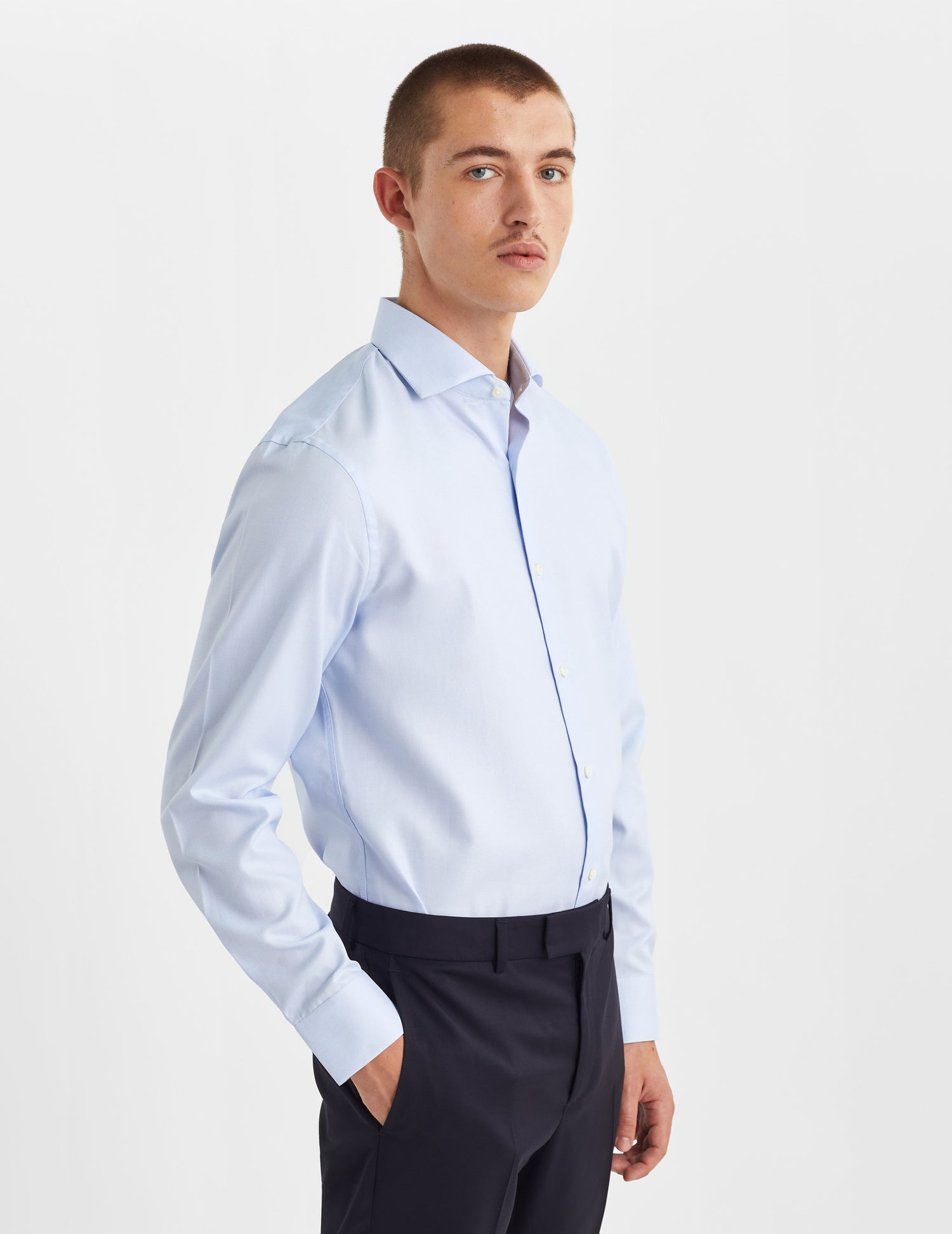 Semi-fitted blue shirt - Dobby - Italian Collar#3