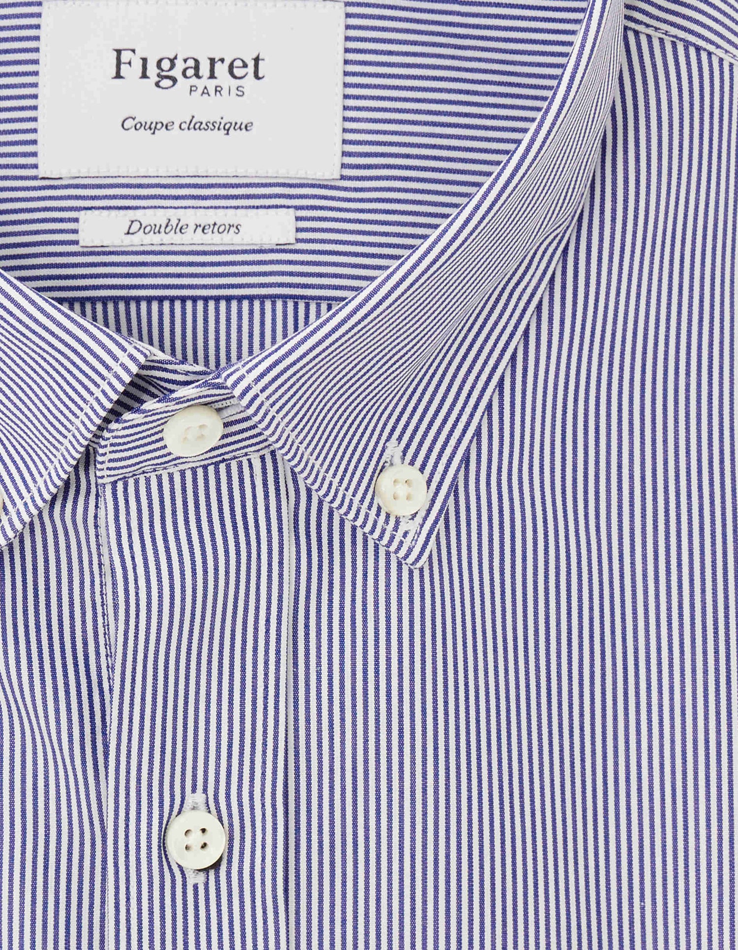 Chemise Classique manches courtes rayée bleue - Popeline - Col Américain#2