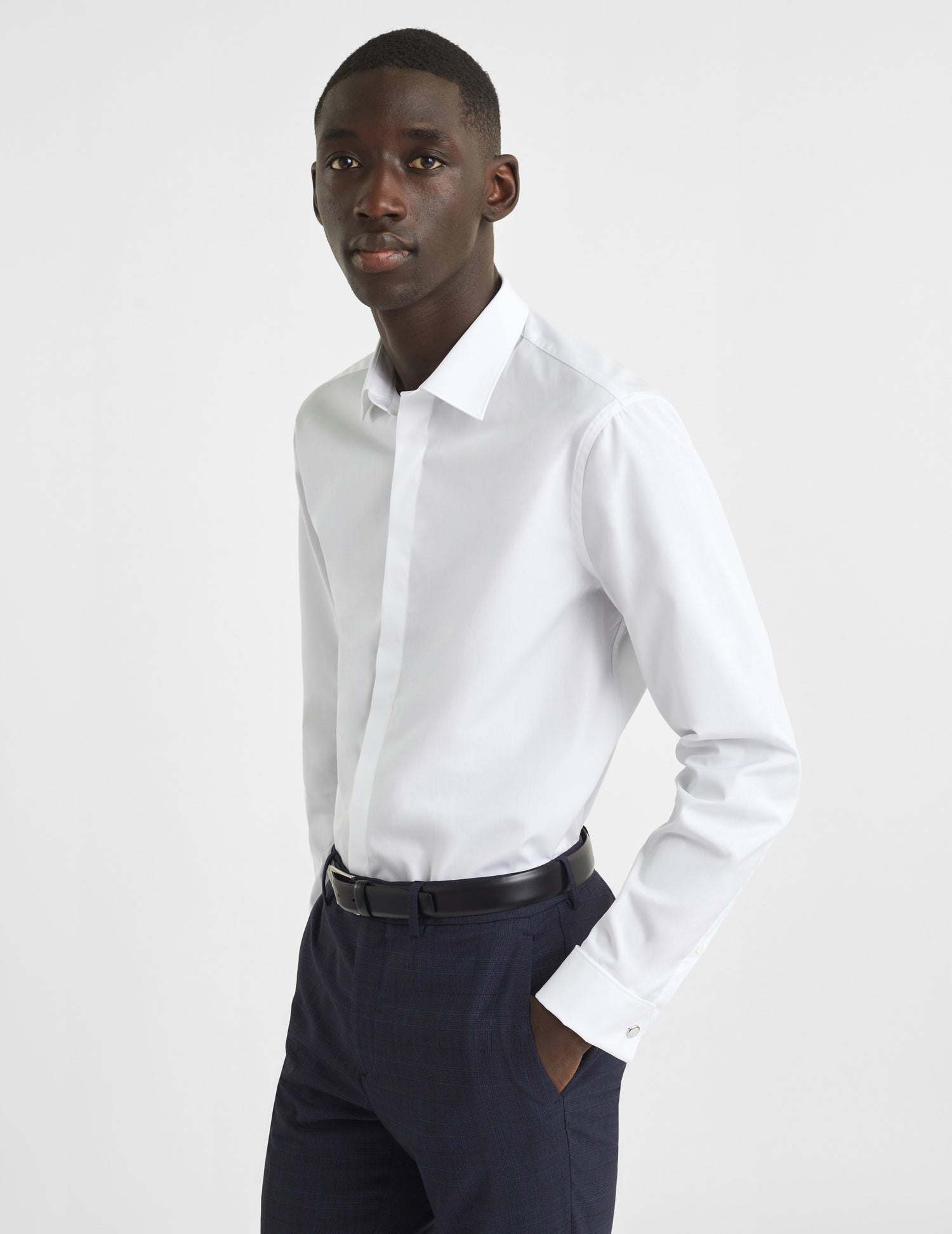 Semi-fitted white hidden throat shirt - Poplin - Figaret Collar - French Cuffs#3