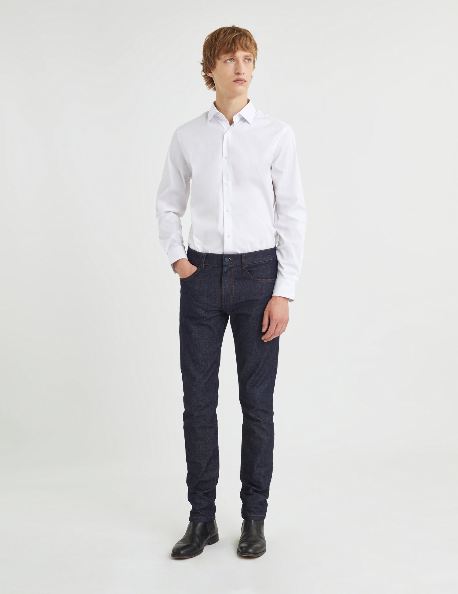 Semi-fitted white stretch shirt - Poplin - Figaret Collar#5