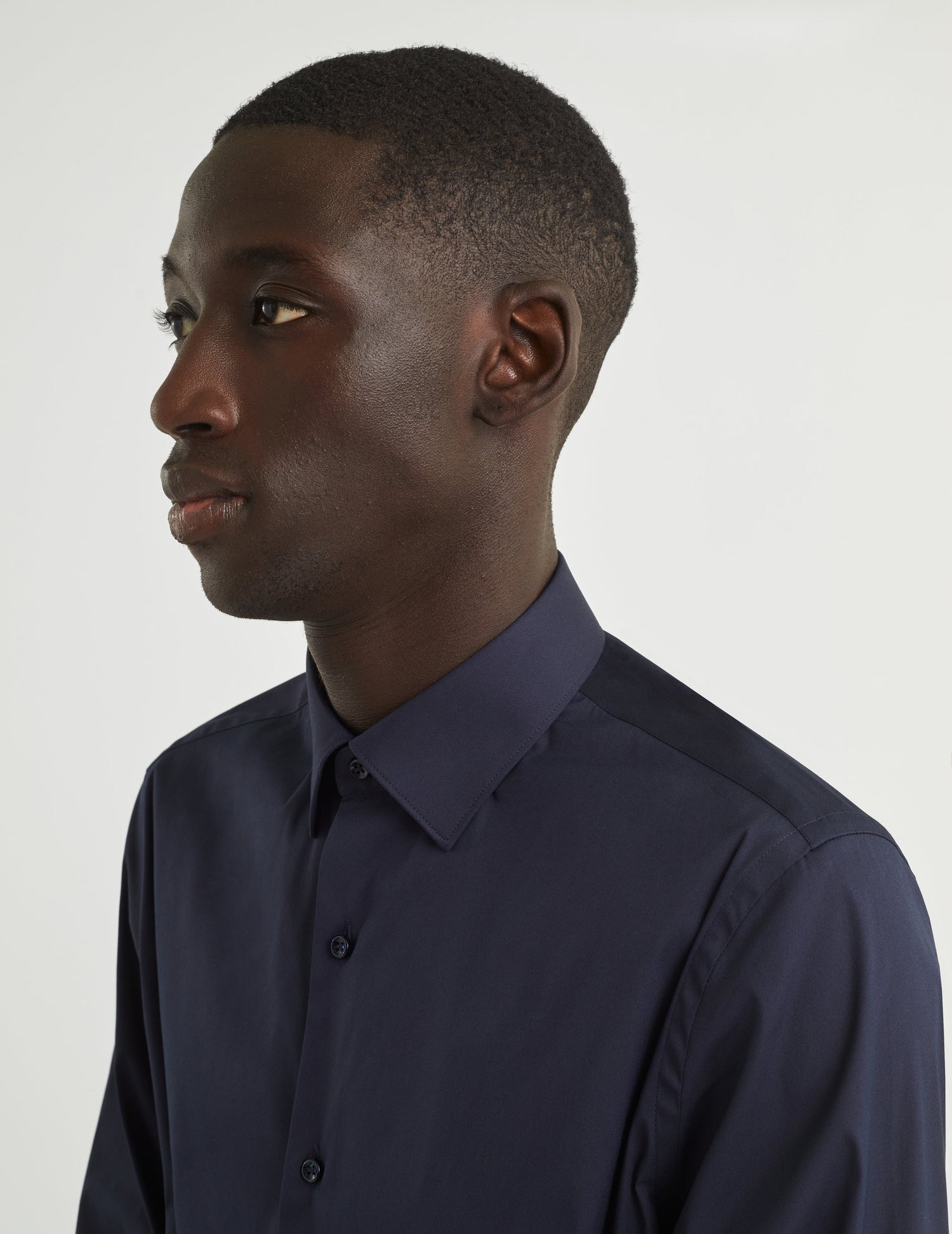 Semi-fitted navy stretch shirt - Poplin - Figaret Collar#6