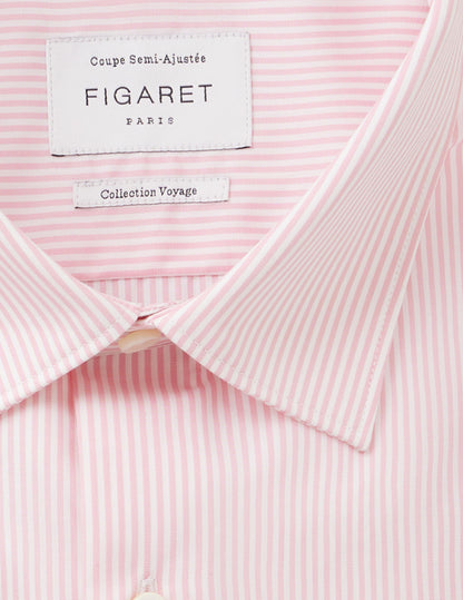 Pink striped wrinkle resistant semi-fitted shirt