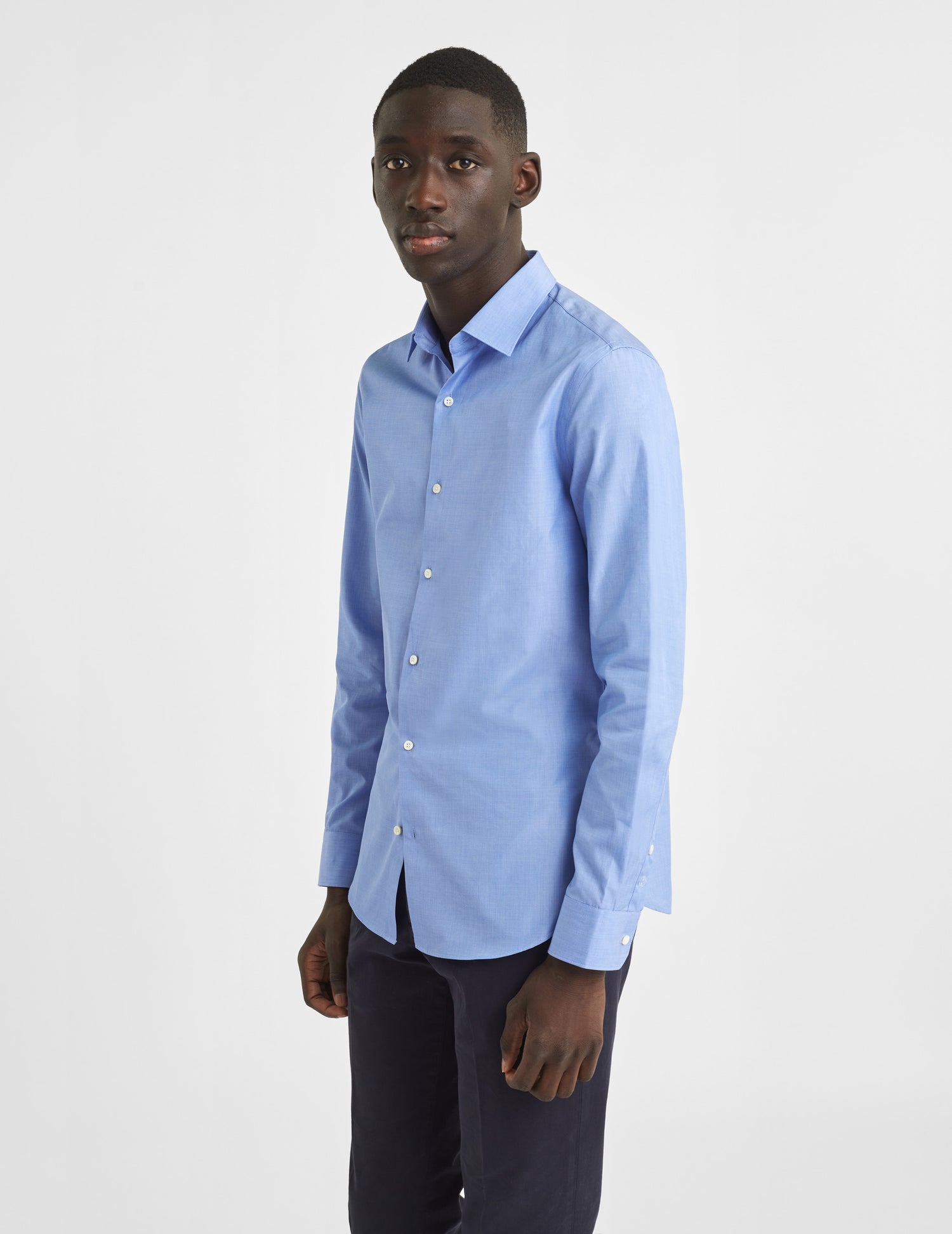 Fitted blue shirt - Fil-à-fil - Figaret Collar#3