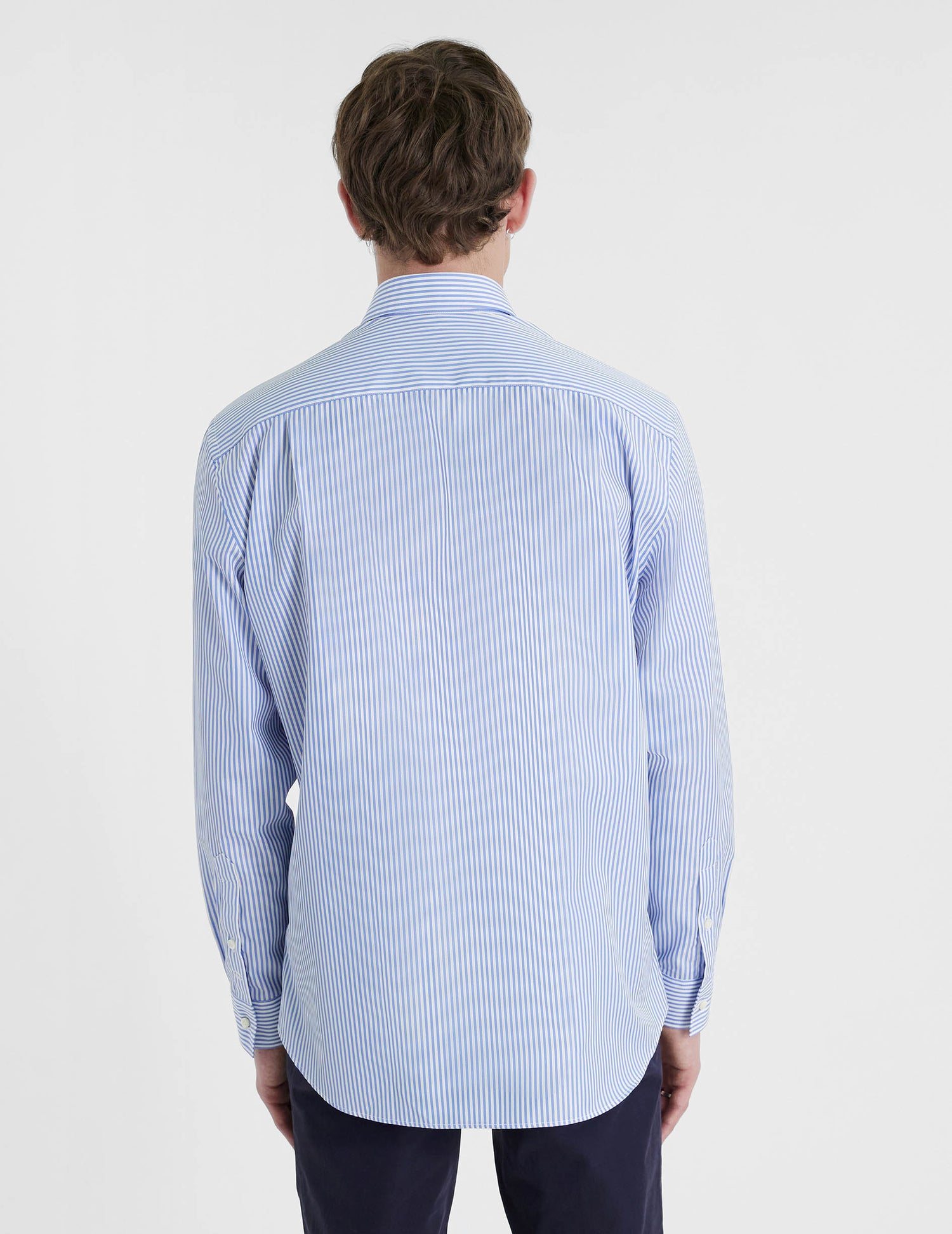 Chemise Classique rayée bleue - Popeline - Col Américain#4