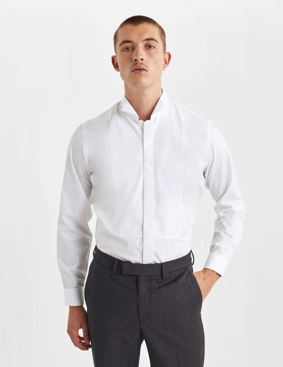 Semi-fitted white hidden throat shirt - Poplin - Wing Collar - French Cuffs#3