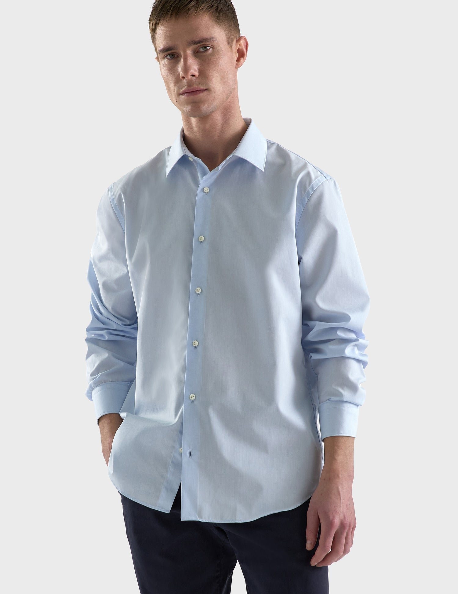 Semi-fitted wrinkle-free blue shirt - Poplin - Figaret Collar#3