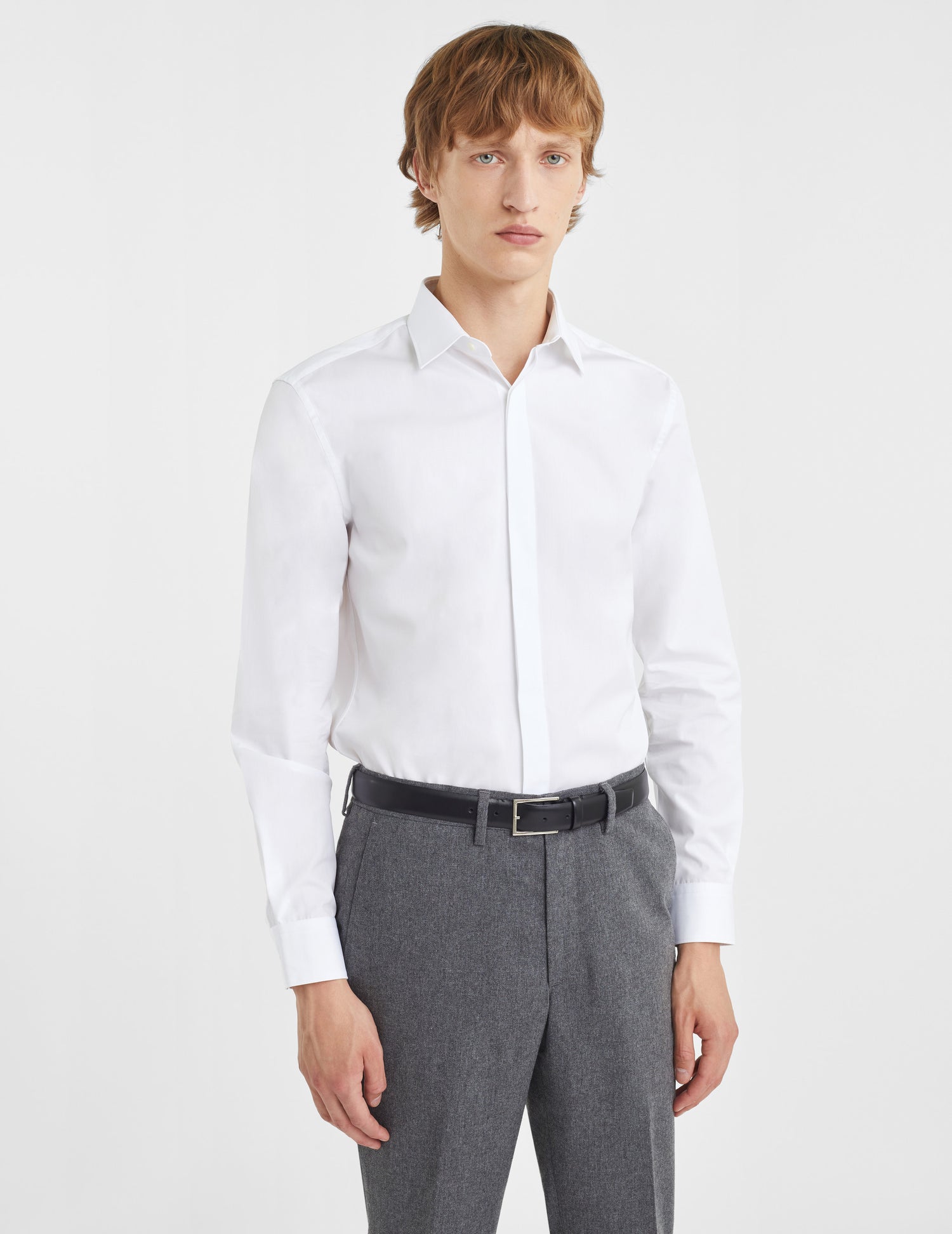 Semi-fitted white hidden throat shirt - Poplin - Figaret Collar#3