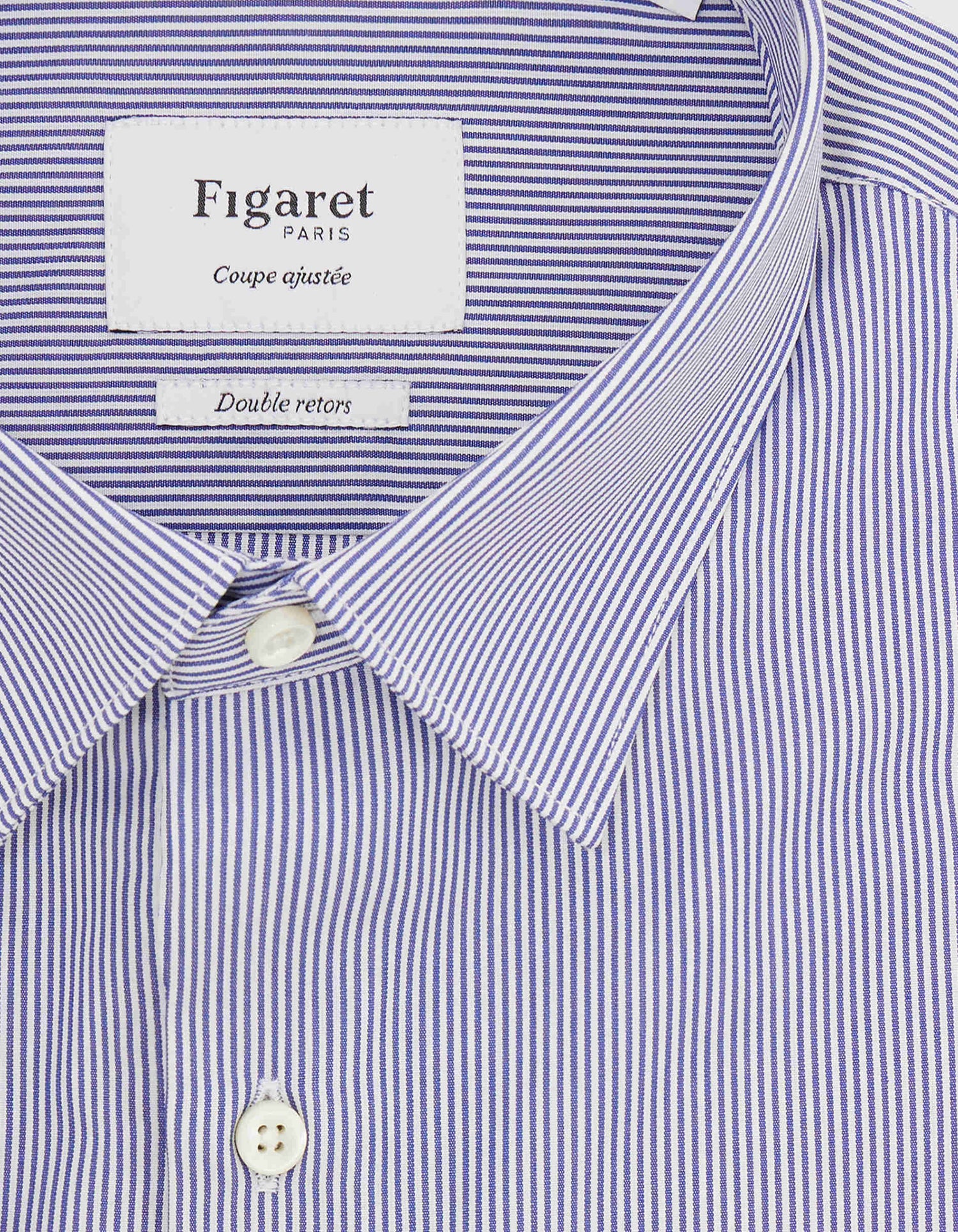 Chemise Ajustée rayée bleue - Popeline - Col Figaret - Poignets Mousquetaires#2