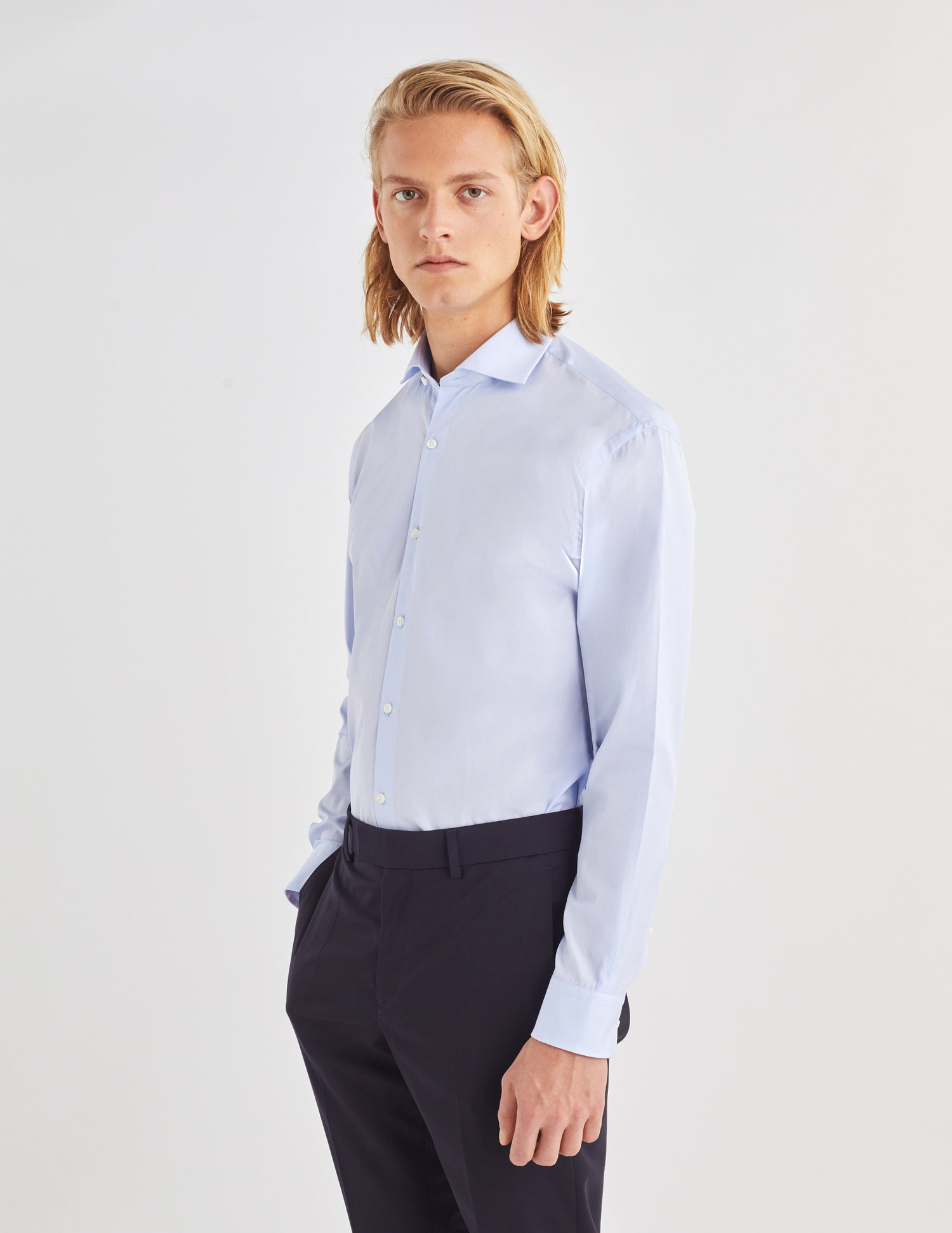 Chemise Classique bleue - Fil-à-fil - Col Italien#2