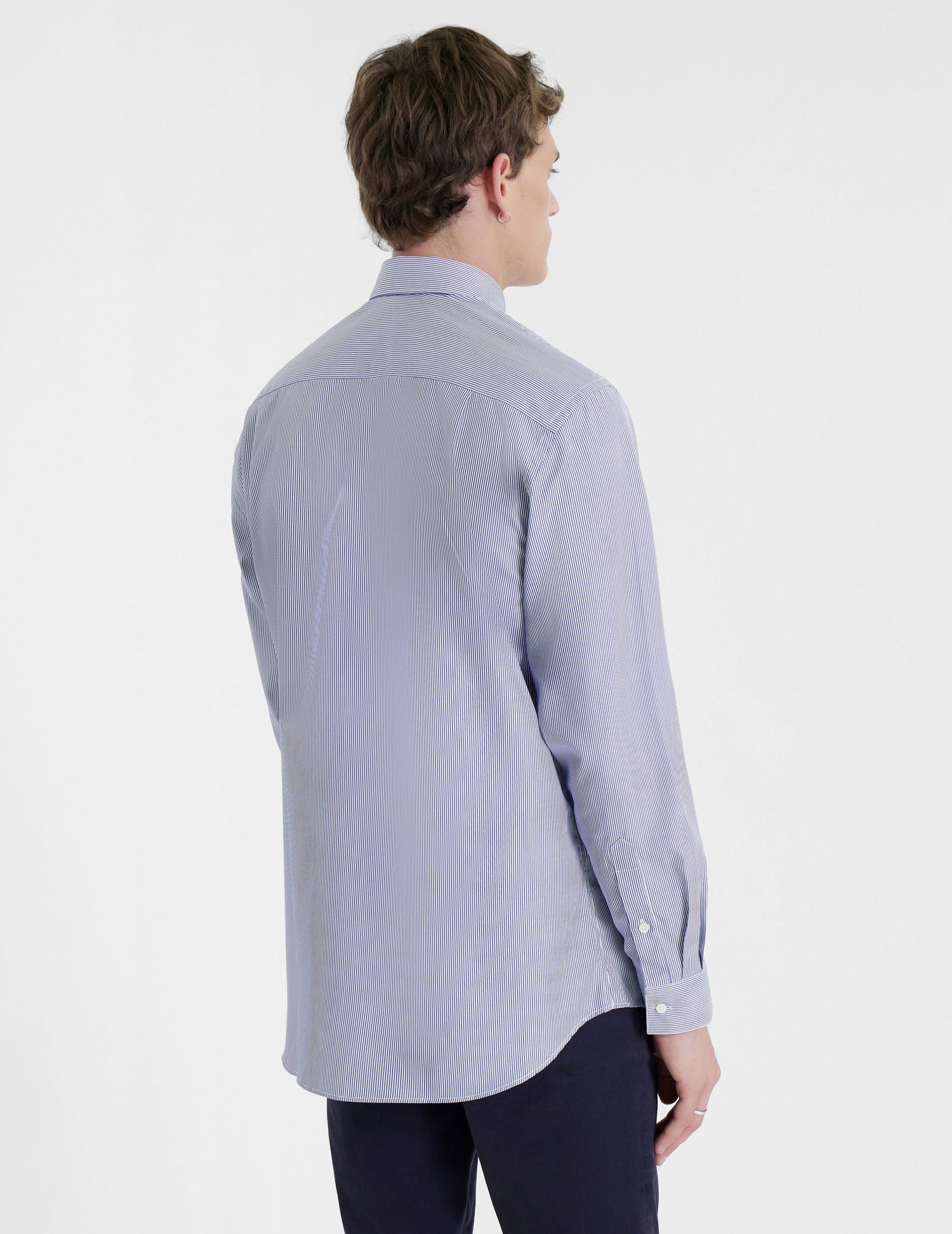 Chemise Classique rayée bleue - Popeline - Col Américain#4