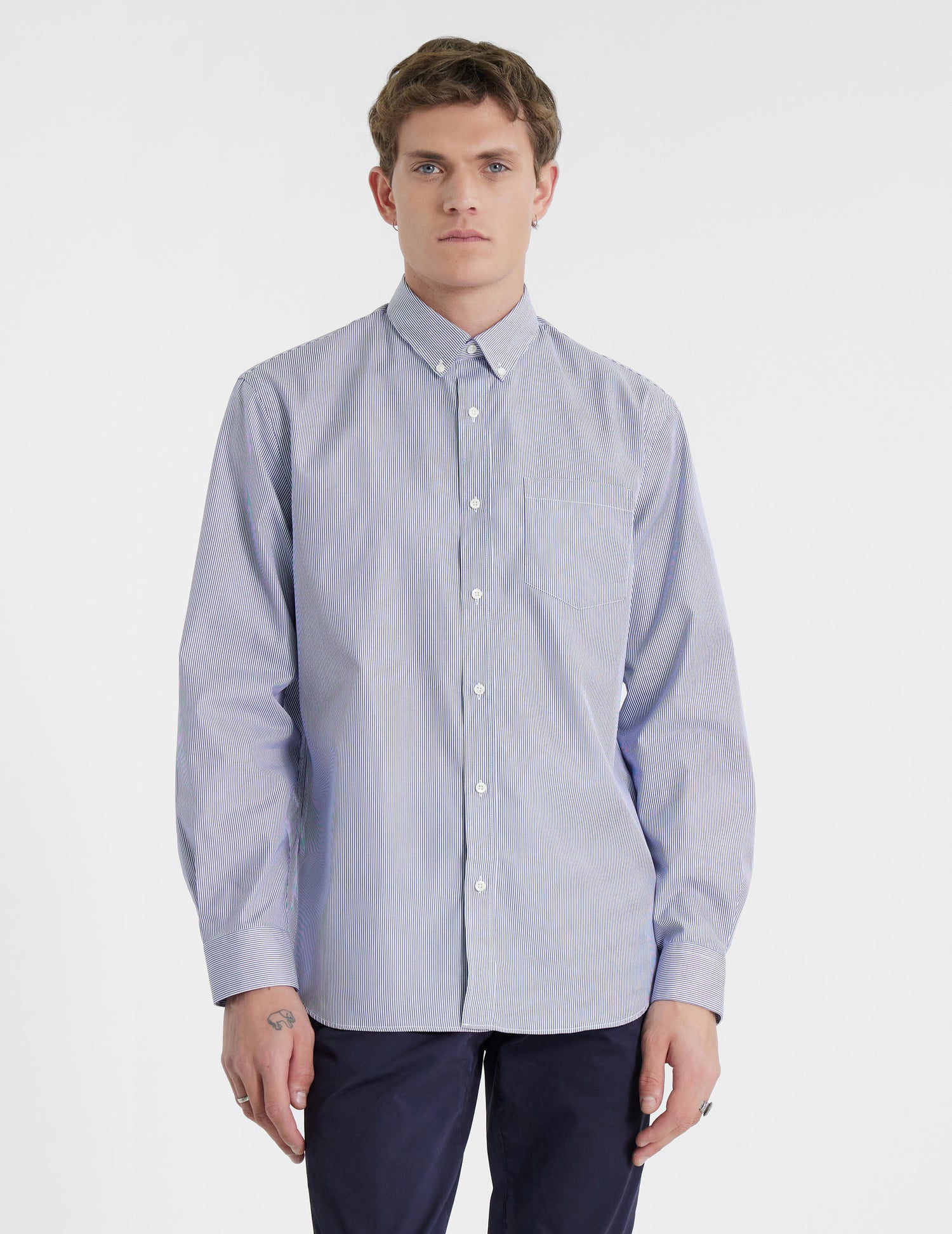 Classic blue striped shirt - Poplin - American Collar#6