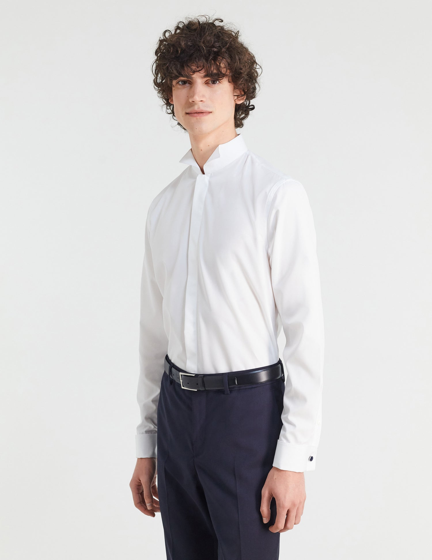 Semi-fitted white hidden throat shirt - Poplin - Wing Collar - French Cuffs#3