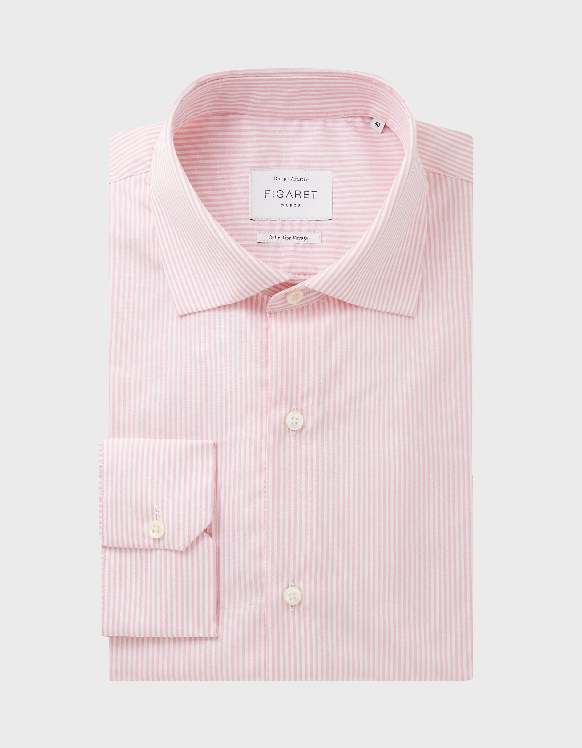 Pink striped wrinkle resistant fitted shirt - Poplin - Italian Collar