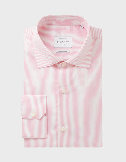 Pink striped wrinkle resistant fitted shirt