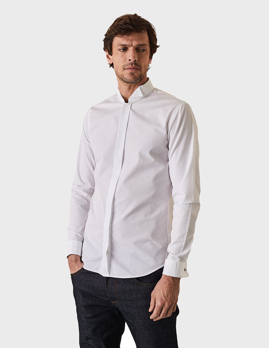 Fitted white hidden throat shirt - Poplin - Wing Collar - French Cuffs#3