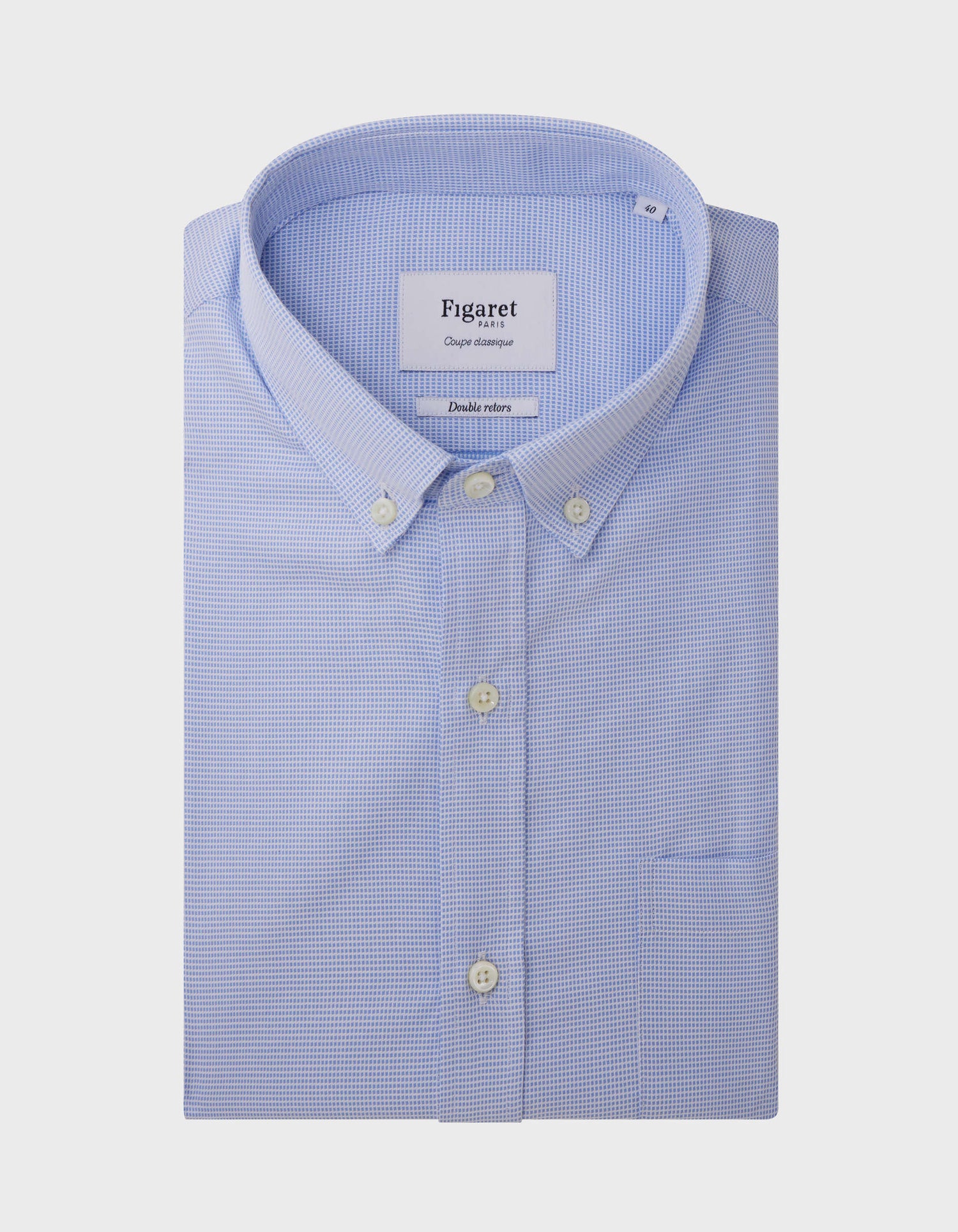 Chemise Classique manches courtes bleue - Façonné - Col Américain