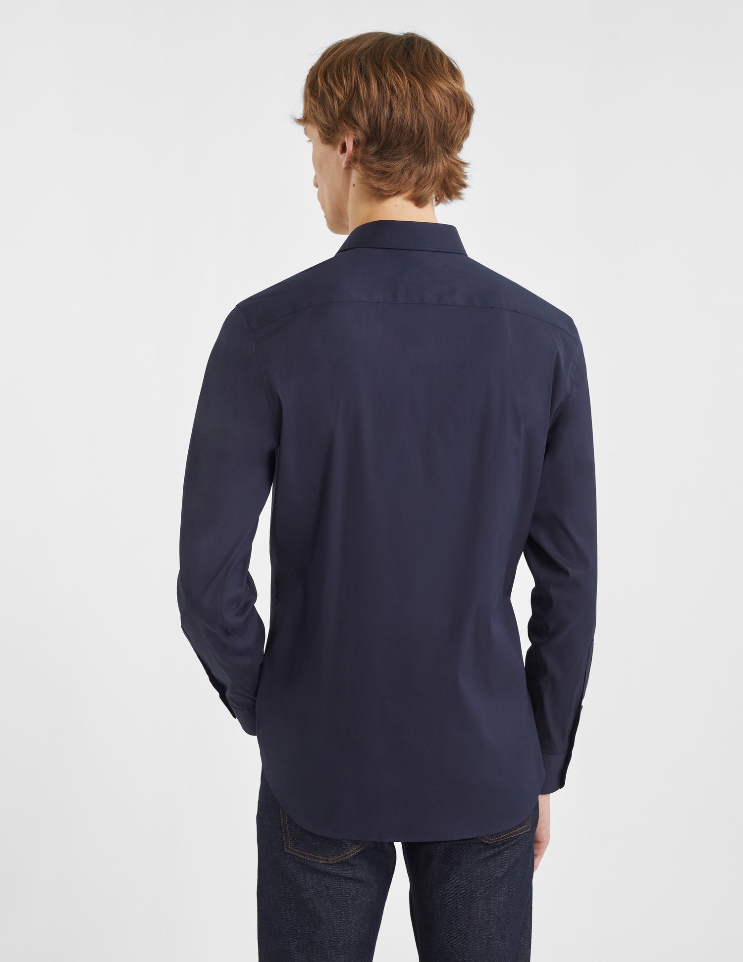 Fitted navy stretch shirt - Poplin - Figaret Collar#4